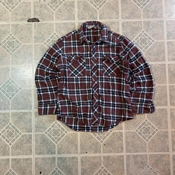 Other - Men's Burgundy Plaid Flannel Shirt - Classic Workwear Style